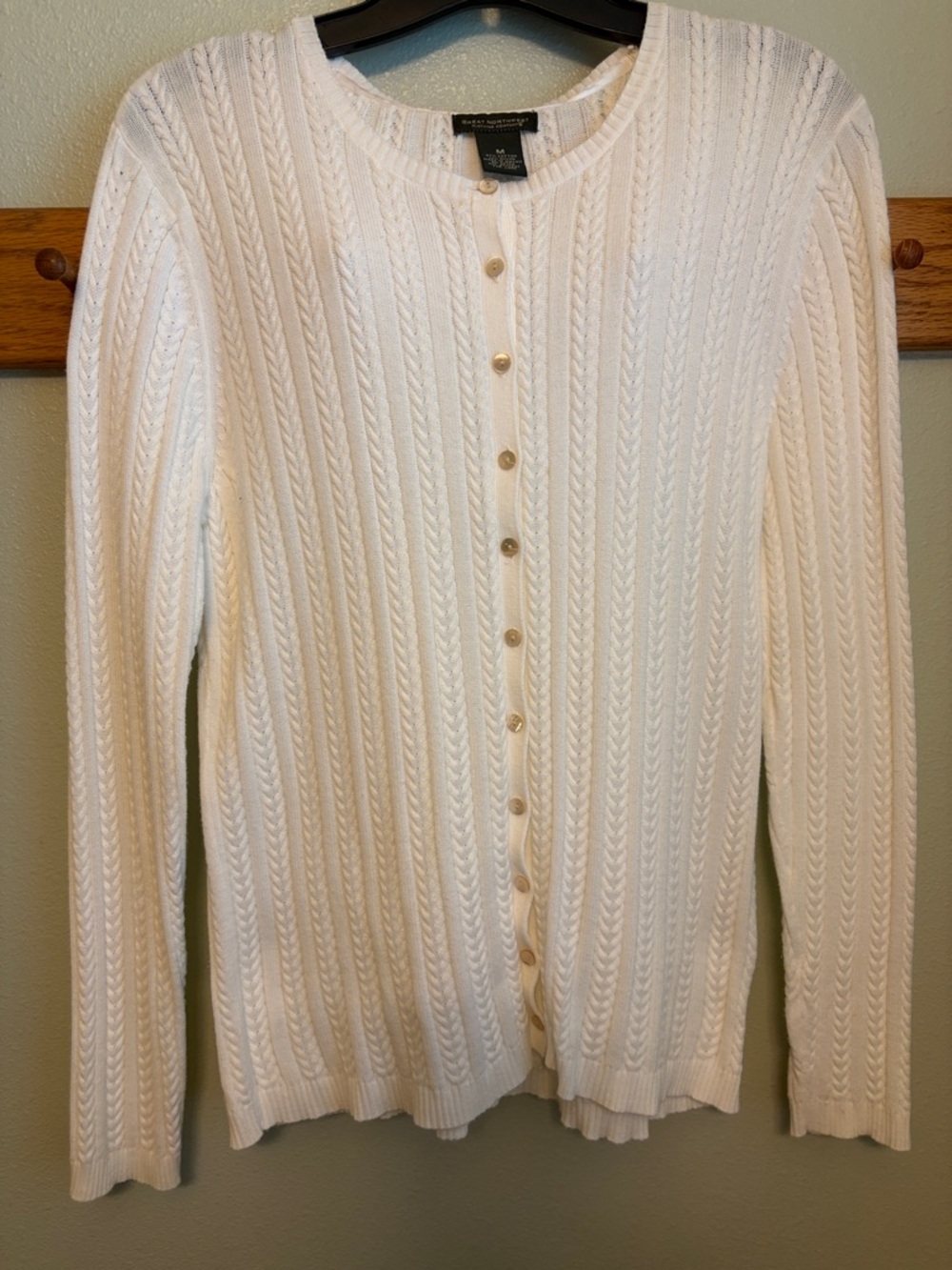 Great Northwest Clothing Company White Cable-Knit Button Cardigan